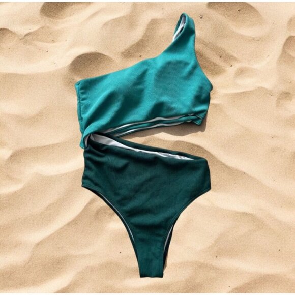TEAL Green Cutout One Piece Bathing Suit Size Large New without tags - Picture 1 of 6